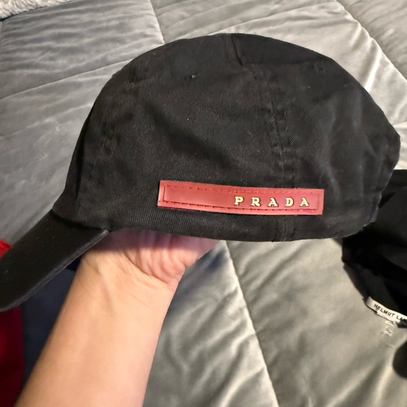 Prada Other - Prada Men's Black Baseball Cap with Red Logo Patch